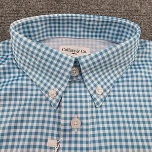 Collars & Co Dress Collar Polo Shirt Mens Small Gingham Check‎ Blue White